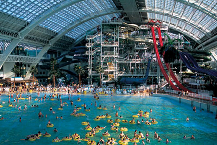 The West Edmonton Mall in Alberta, Canada, is North America's largest. There are more than 800 stores, this water park, a skating rink and casino there.