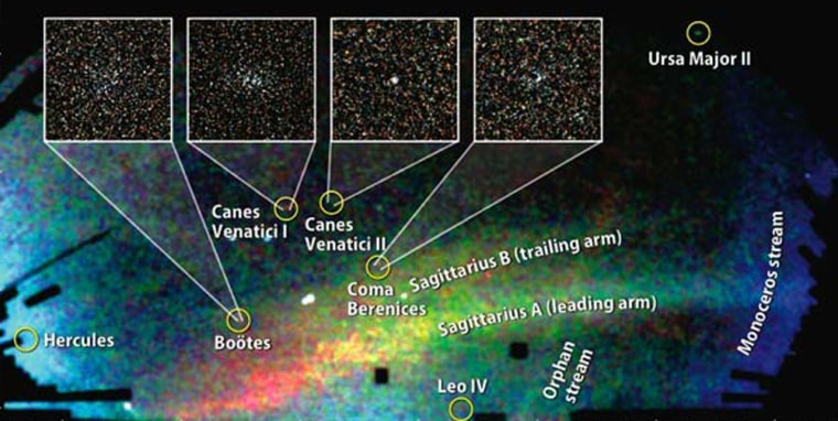 Researchers from the Sloan Digital Sky Survey announced the discovery of eight new dwarf galaxies, seven of them satellites orbiting the Milky Way. They resemble systems cannibalized by the Milky Way billions of years ago and help close the gap between the observed number of dwarf satellites and theoretical predictions.