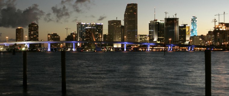 A view of Miami's skyline seen at dusk. Miami will host Super Bowl XLI at Dolphin Stadium on Feb. 4.