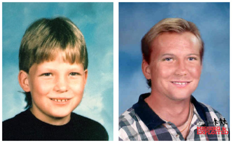 Charles Arlin Henderson, seen at age 11 when he disappeared on left, is shown age-progressed to 22 years.