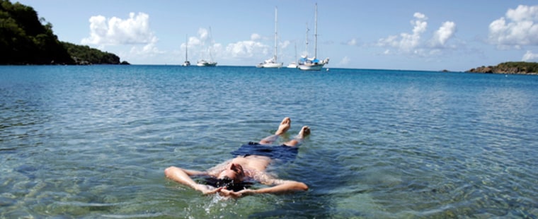 (NYT8) ST. JOHN, U.S Virgin Islands -- Dec. 14, 2006 -- CARIBBEAN-BARGAINS-1 -- A Sunday afternoon on the calm waters of beautiful Lameshur Bay on St. John, the first known occupied indigenous site on the island dating to 840-700 B.C., in February, 2006. (Barbara P. Fernandez./The New York Times)