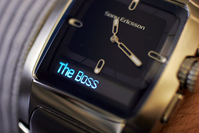 A Sony Ericsson wristwatch, communicating wirelessly with a user's cellphone, vibrates and lights up with an incoming phone number, or caller ID, on Wednesday, Jan. 18, 2007 in New York. (AP Photo/Mark Lennihan)