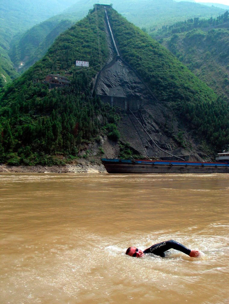 File photo of Martin Strel swimming across the Yangtze river in July 2004