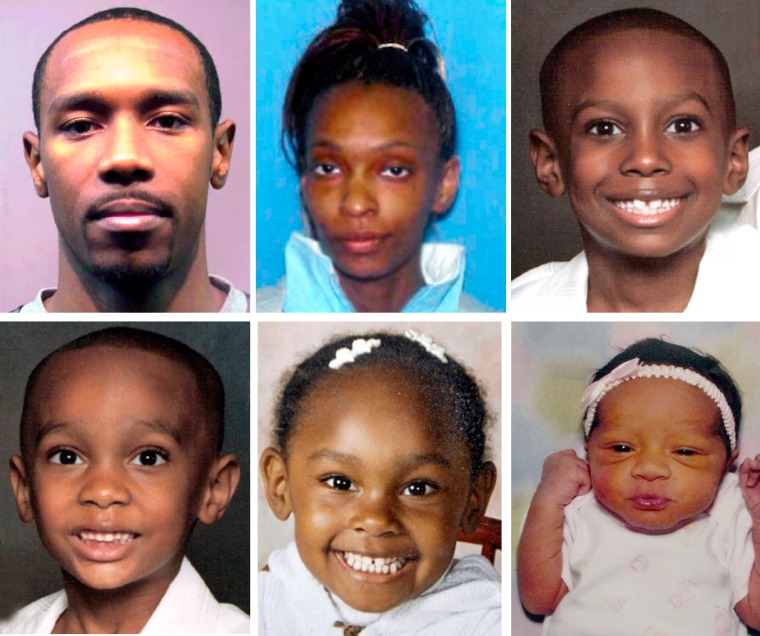 Clockwise from upper left: Jerry White, Kimberly Walker, Jaylan Walker, Kayla Walker, Klara Walker and Justin Walker. White was arrested Tuesday in the abduction of the mother and children.