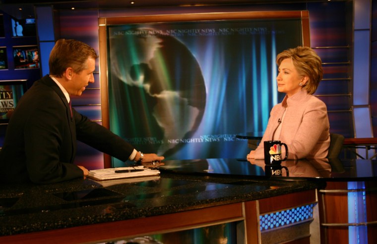 NBC's Brian Williams interviews Sen. Hillary Clinton, D-N.Y., inside Studio 3A in New York Monday afternoon.