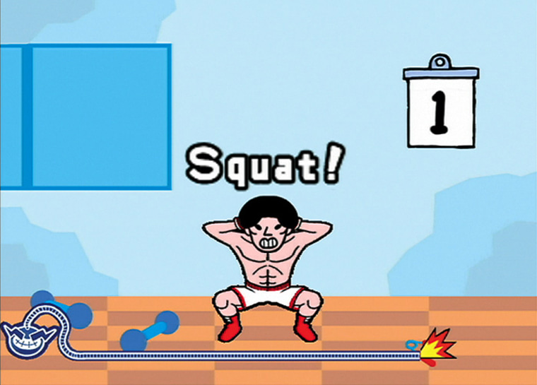 Squatting like a weightlifter is just one of the wacky tasks you'll be commanded to perform in "Wario Ware Smooth Moves," the latest Wii title from Nintendo. 