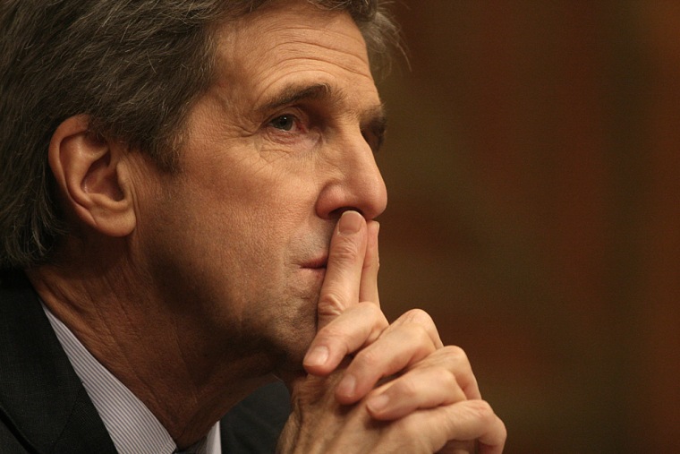 US Sen. John Kerry, D-MA listens to test