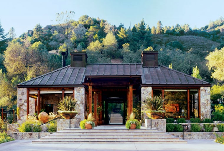 At Calistoga Ranch, luxurious cedar lodges come with an outdoor living room, cozy fireplace and indoor-outdoor shower garden. 