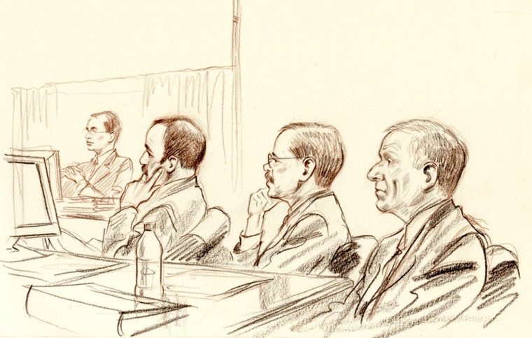'Scooter' Libby, far right, and his attorneys listen to jury instructions on Feb. 21, the day deliberations began in Libby's perjury and obstruction trial.