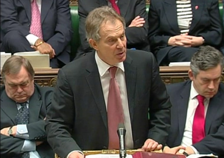 British Prime Minister Tony Blair addresses parliament on Wednesday.