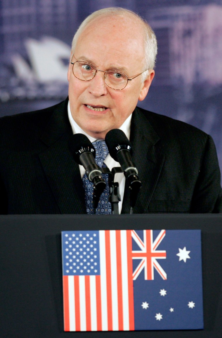 U.S. Vice President Dick Cheney delivers a policy speech in Sydney