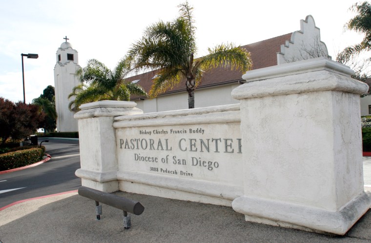 The headquarters of the Roman Catholic Diocese of San Diego is shown on Tuesday. The diocese says it plans to file for bankruptcy.