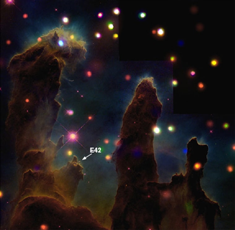 Located in the Eagle Nebula, E42 is thought to be a very early embryo of a star much like Earth's Sun. 