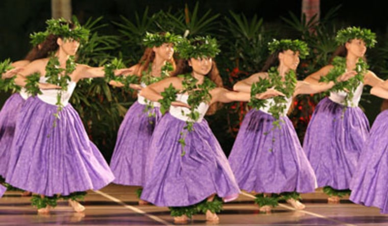 Winners of Japan’s Moku O Keawe festival, the halau Kahula O Hawaii is known for their precise knee-knocking movements derived from ancient dancing.
