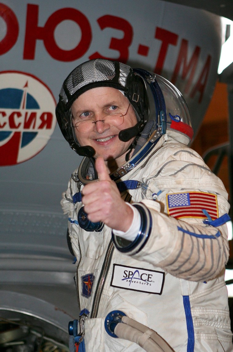 Simonyi gestures at Star City outside Moscow