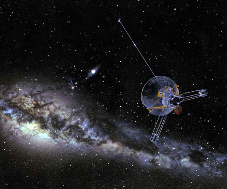 An artist's interpretation of NASA's Pioneer 10 probe looking back at the sun as it leaves the solar system. 
