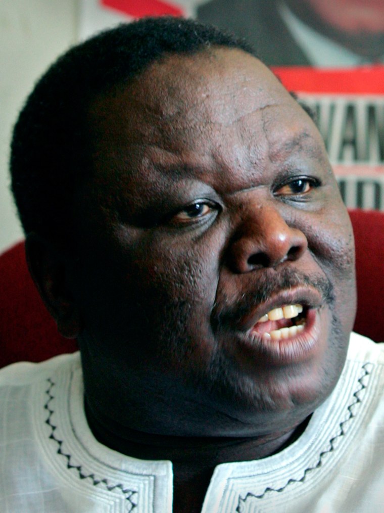 File photo of Morgan Tsvangirai, the leader of opposition MDC, during a news conference in Harare