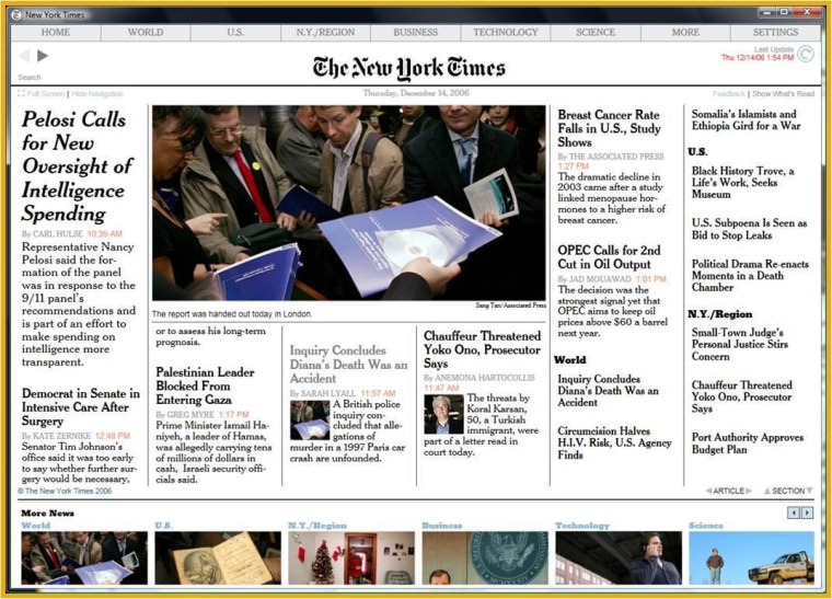 TimesReader, a desktop program that connects to the Internet and downloads the day's online New York Times, is part of Microsoft's strategy to combine the desktop with Web-style multimedia. 