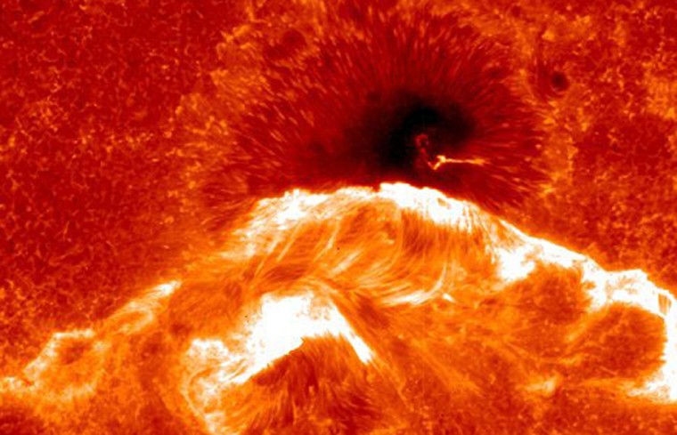 A still image taken from the new video of a Dec. 13, 2006 solar flare. 