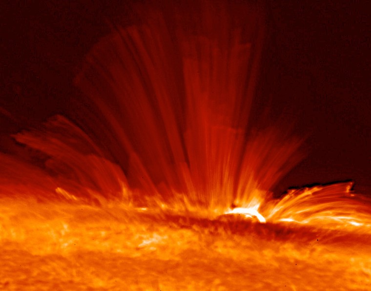 This image, taken by Hinode's Solar Optical Telescope, reveals the structure of the solar magnetic field rising from a sunspot. Scientists agree that the peak of the next sunspot cycle will come by late 2011 or mid-2012. 