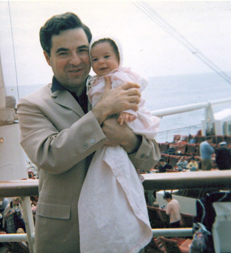 Arthur Frommer holds his daughter Pauline on a trans-Atlantic crossing from New York to France in 1965 aboard the S.S. France. Frommer is credited with helping to change leisure travel by showing average Americans that they could afford a trip to Europe. Arthur’s daughter Pauline carries on the tradition with her series of guidebooks.