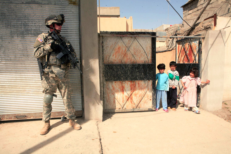U.S. Army Spc. Patrick Read, 24, patrols in northern Mosul, Iraq on Sunday. 