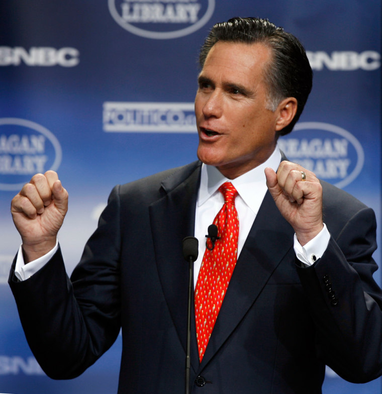 Republican presidential hopeful Mitt Romney at the first Republican presidential primary debate.