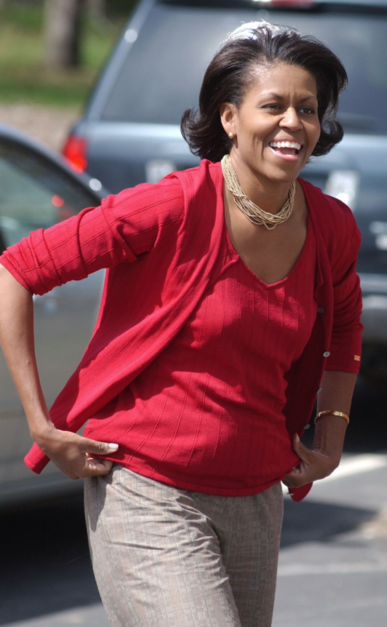 Michelle Obama makes a campaign visit to the Old Town Hall in Bedford, N.H., earlier this month.