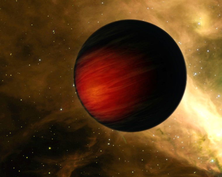 This artist's conception shows what may be the hottest-known planet beyond our solar system, with temperatures rising to 3,700 degrees Fahrenheit. A red "evil eye" is thought to stare directly at its host star.