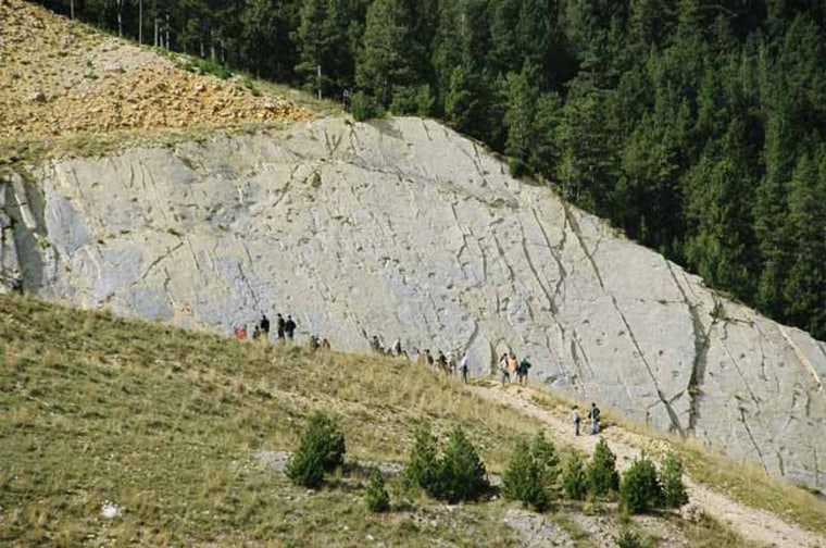 A quarry face in the eastern Pyrenees in Spain is covered in thousands of tracks made by the late Cretaceous dinosaurs. 