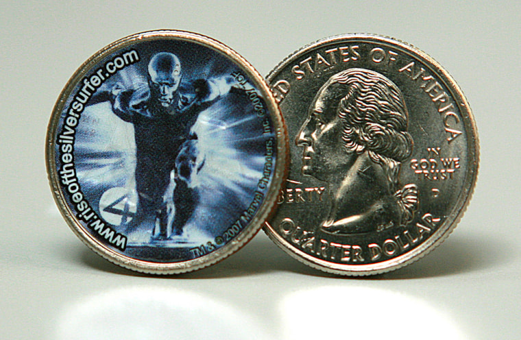 To promote the upcoming film "Fantastic Four: Rise of the Silver Surfer," 20th Century Fox and The Franklin Mint created collectible quarters featuring the Marvel Comics character.