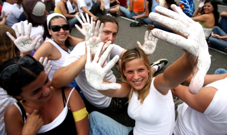 Universitary students show \"white\" hands