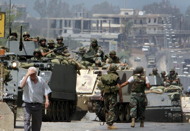 Lebanese soldiers secure the surrounding