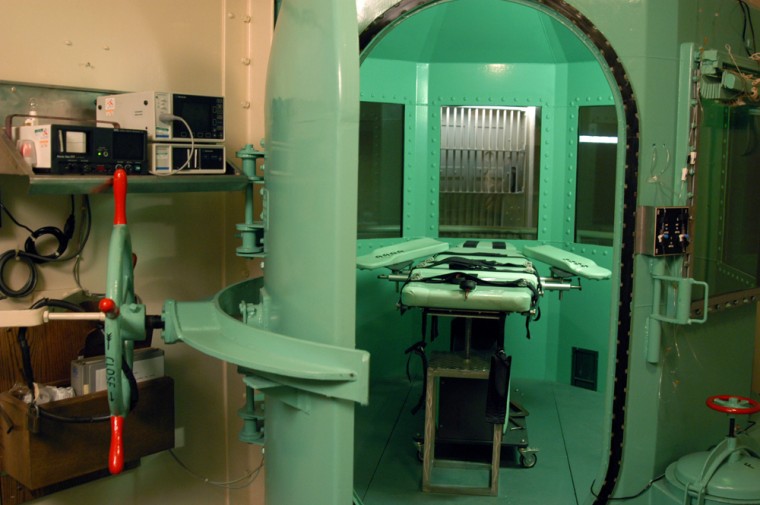 The San Quentin Prison execution chamber, in California, is seen in this undated photograph.