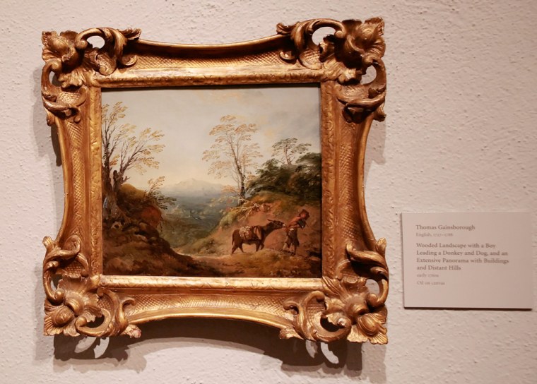 **HOLD FOR RELEASE UNTIL 12:01 A.M. EDT FRIDAY**A work by Thomas Gainsborough entitled \" Wooded Landscape With a Boy Leading a Donkey and Dog, and an Extensive Panorama with Buildings and Distant Hills,\" is  part of an exhibit of newly donated art, \"Gainsborough, Constable, and Turner: The Manton Collection\" at the Clark Art Institute. Thursday, June 7, 2007, Williamstown, Mass. (AP Photo/Nathaniel Brooks)