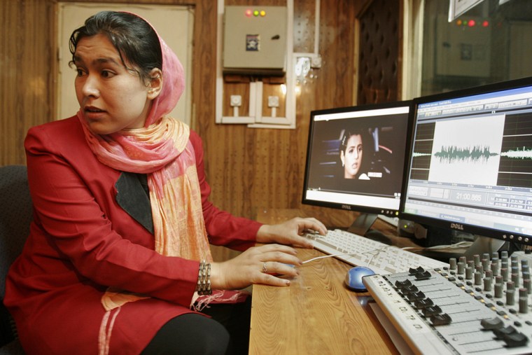 Sahar Amdard, 23, records a program at the Voice of Afghan Women Radio studio in Kabul, Afghanistan, on Monday. The lives of Afghan women and girls have improved vastly since the fall in 2001 of the Taliban. But this month has seen a rising number of attempts to quash these advances with threats and violence.