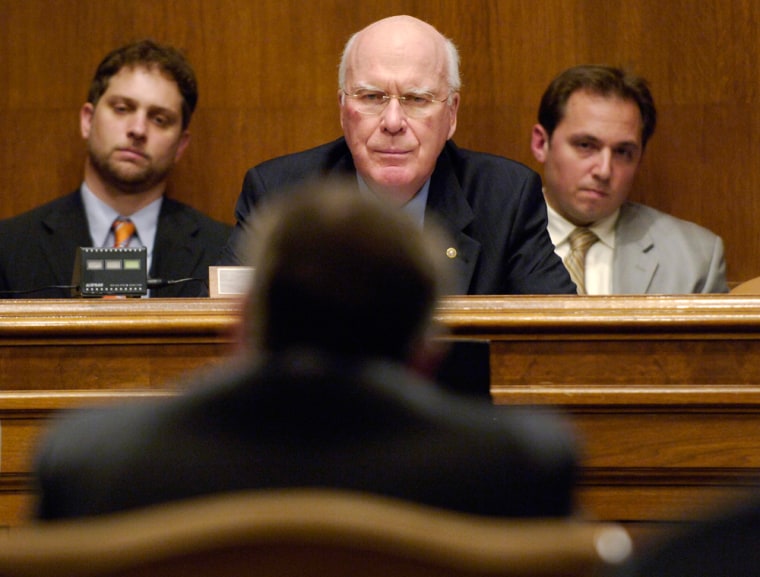 U.S. Sen. Leahy questions Schlozman, associate counsel to the director of the Executive Office for U.S. Attorneys and acting assistant attorney general, in Washington