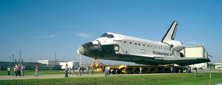 Space Shuttle Endeavour moves to the Vehicle Assembly Building at Kennedy Space Center
