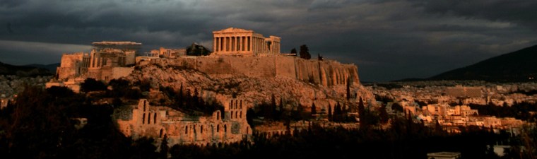 The ancient Acropolis, with the 2,500-year-old Parthenon temple on top, is seen at sunset in Athens, Greece. A major restoration project under way on the ancient citadel is expected to be finished by 2020.