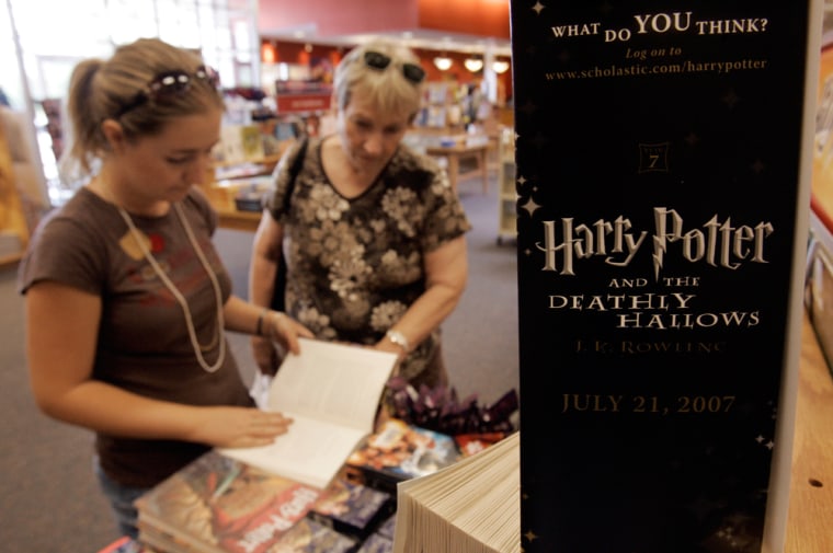 Rebecca Bawal, and her grandmother Lorraine Nelson, right, sift through Harry Potter merchandise at a Michigan Borders store. The chain is stocking everything from sticker books to blood pops.