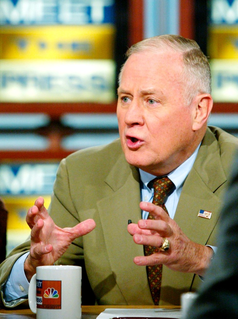 A photograph of retired General Wayne Downing, as he appeared during a taping on NBC's "Meet the Press" Sunday, Aug. 28, 2005.