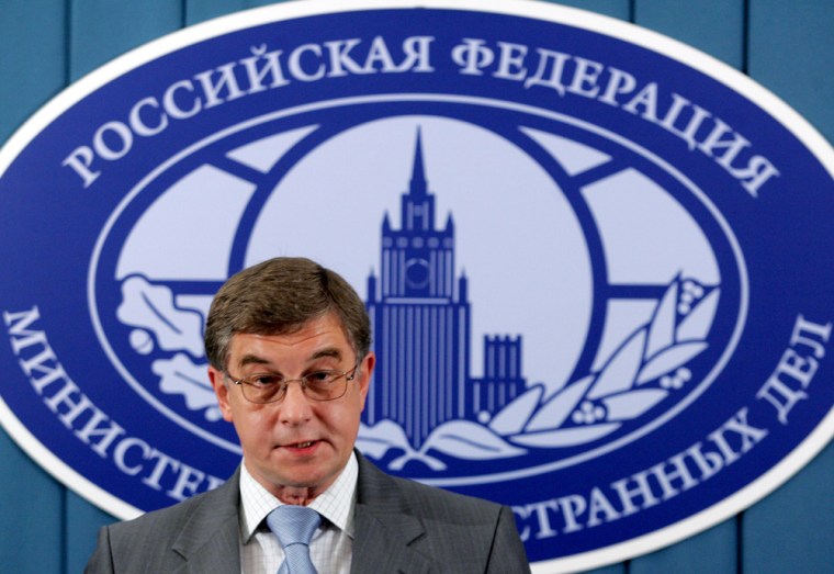 Russia's Foreign Ministry chief spokesman Kamynin speaks during a news briefing in Moscow