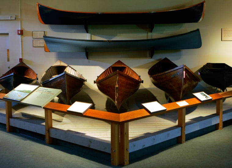 ** FOR IMMEDIATE RELEASE **A collection of Adirondack guideboats are on display at the Adirondack Museum in Blue Mountain Lake, N.Y., May 3, 2007. When mining magnate Harold Hochschild bought the Blue Mountain House resort in the late 1940s his vision was to create a place that would forever preserve the heritage of the Adirondacks. (AP Photo/Mike Groll)
