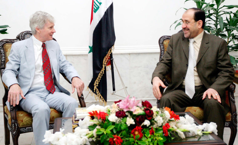 raq's Prime Minister Nuri al-Maliki meets U.S. Ambassador to Iraq Ryan Crocker and Meghan O'Sullivan in Baghdad