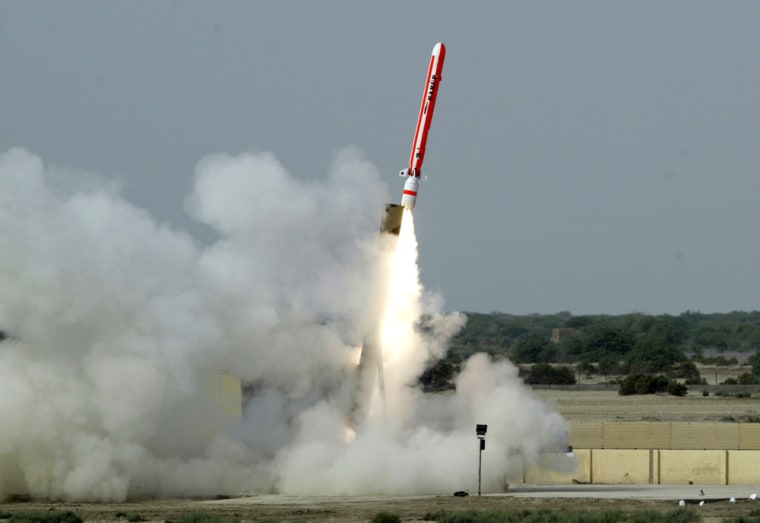 Pakistan's Babur Hatf VII cruise missile takes off during a test flight from an undisclosed location