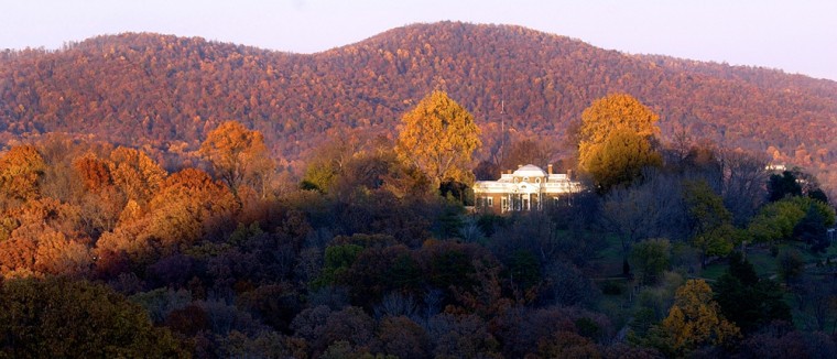 Monticello, Thomas Jefferson's historic home, sits amid the fall foliage of the Blue Ridge Mountains in Charlottesville, Va.