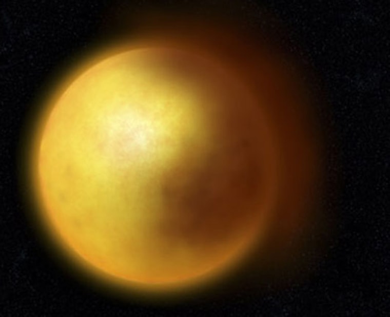 Artist rendering of a R Coronae Borealis star, as inferred from the observations obtained with ESO's Very Large Telescope. Such stars show erratic variability that is thought to arise from the presence of large clouds of dust in their envelope.