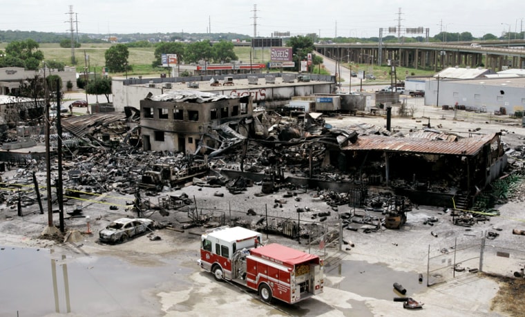 Three people were injured in a chain reaction of exploding acetylene tanks at Dallas' Southwest Industrial Gases Inc. on July 25.