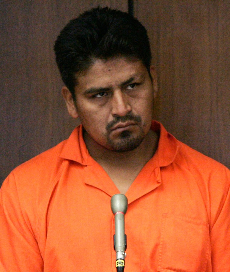 Defendant Jose Carranza, who is charged  with killing three college students and wounding a fourth, stands in state Superior Court in Newark, N.J., during an appearance Friday, Aug. 10, 2007. Carranza pleaded not guilty  to the crimes. (AP Photo/Mike Derer, Pool)