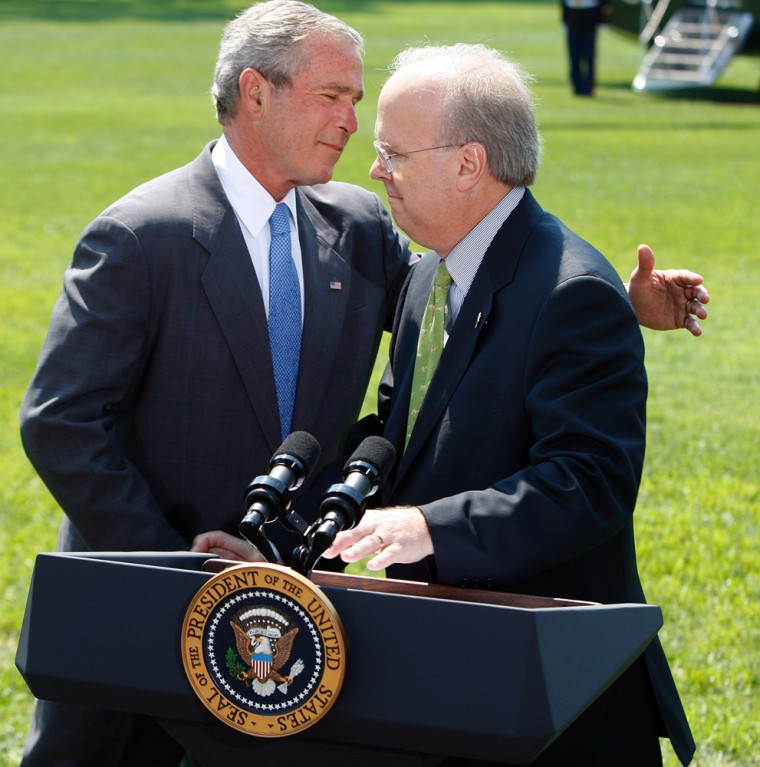 US President George W. Bush announces the resignation of Chief Political Advisor Karl Rove.